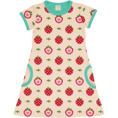 maxomorra Kurzarm Kleid mit Erdbeeren STRAWBERRY in beige