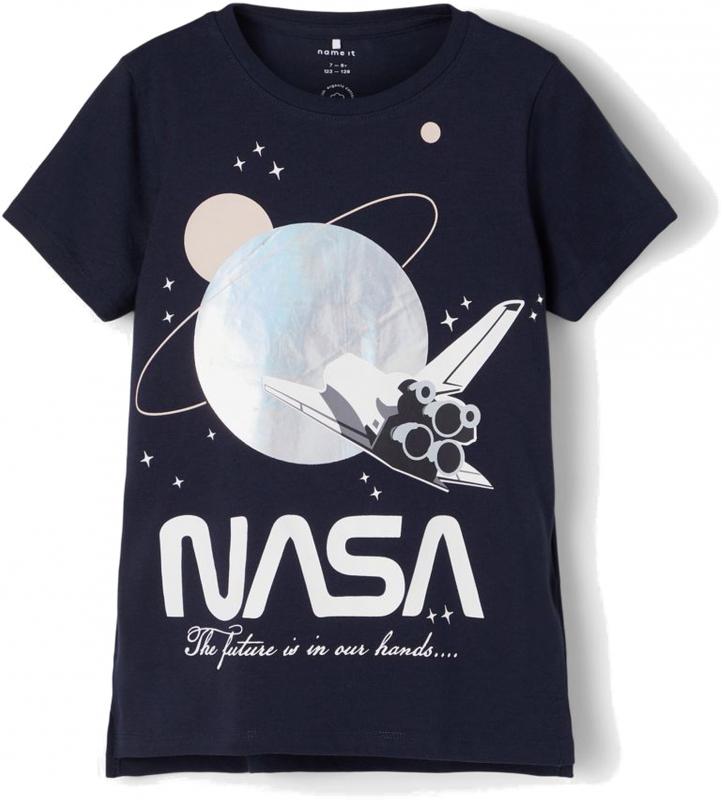 Mädchen mit T-Shirt name it Gr. Dunkelblau NASA 116 Logo